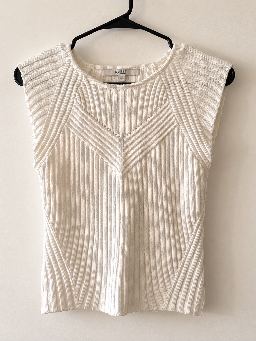 GUESS Ivory Ribbed Knit Open Back Sleeveless Top Size S